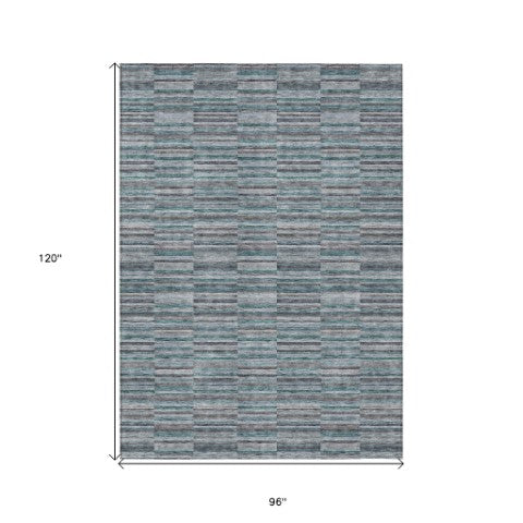 Homeroots 3' Stylish Navy And Denim Striped Washable Area Rug For Indoor And Outdoor Spaces, Durable Design 8' X 10' Polyester 587941