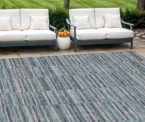 Homeroots 3' Stylish Navy And Denim Striped Washable Area Rug For Indoor And Outdoor Spaces, Durable Design 8' X 10' Polyester 587941