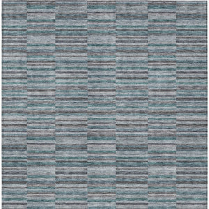 Homeroots 3' Stylish Navy And Denim Striped Washable Area Rug For Indoor And Outdoor Spaces, Durable Design 8' X 10' Polyester 587941