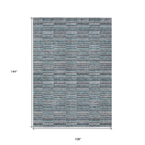 Homeroots 3' Stylish Navy And Denim Striped Washable Area Rug For Indoor And Outdoor Spaces, Durable Design 9' X 12' Polyester 587942