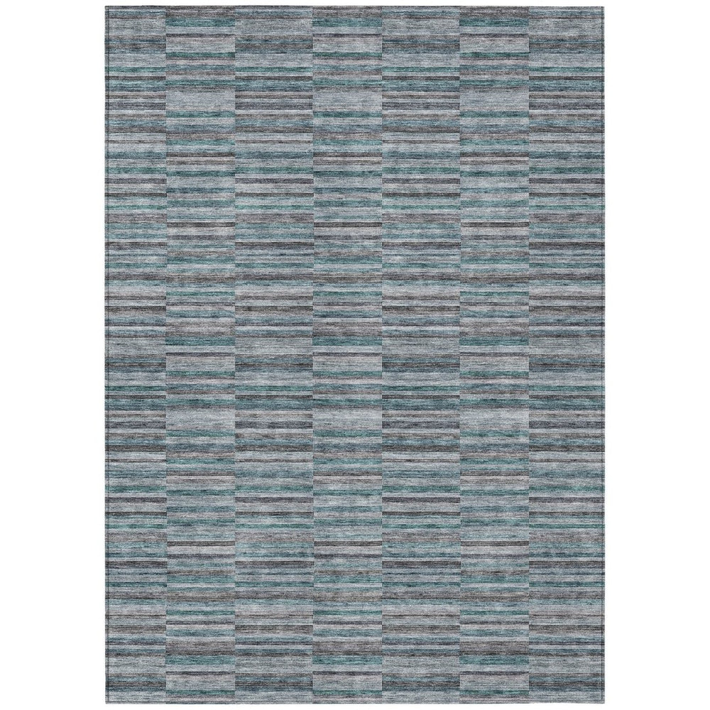 HomeRoots 9' Stylish Teal Blue Aqua and Gray Striped Washable Area Rug for Indoor Outdoor Versatility and Durability 9' X 12' 587942