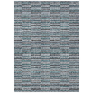 HomeRoots 9' Stylish Teal Blue Aqua and Gray Striped Washable Area Rug for Indoor Outdoor Versatility and Durability 9' X 12' 587942