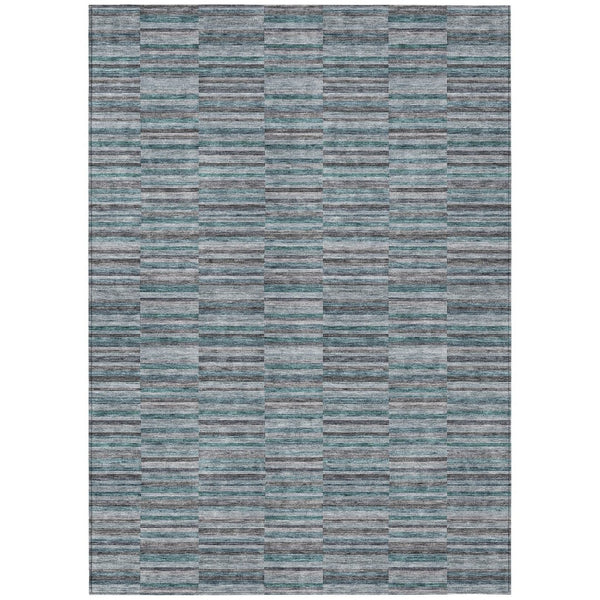 HomeRoots 9' Stylish Teal Blue Aqua and Gray Striped Washable Area Rug for Indoor Outdoor Versatility and Durability 9' X 12' 587942