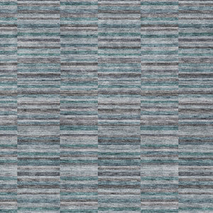 Homeroots 3' Stylish Navy And Denim Striped Washable Area Rug For Indoor And Outdoor Spaces, Durable Design 9' X 12' Polyester 587942