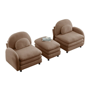English Elm Teddy Fleece Modular Loveseat with Ottoman Curved Sculptural Sofa for Living Room Camel W5656S00098