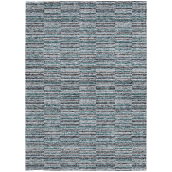 Homeroots 3' Stylish Navy And Denim Striped Washable Area Rug For Indoor And Outdoor Spaces, Durable Design 10' X 14' Polyester 587943