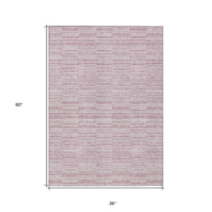 Homeroots 3' Blush Pink And Beige Striped Washable Area Rug - Stylish Indoor Outdoor Decor For Any Space 3' X 5' Polyester 587944