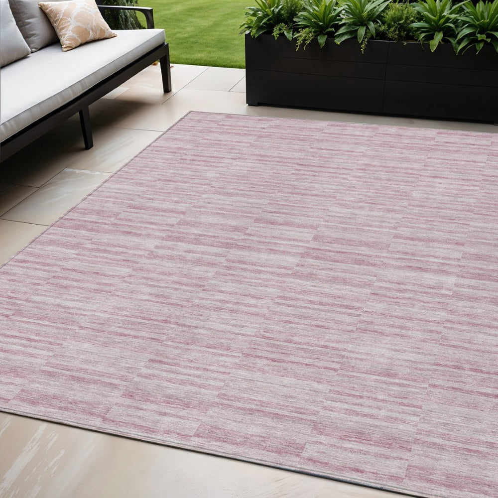 HomeRoots 5' Stylish Blush Pink and Beige Striped Washable Area Rug for Indoor and Outdoor Spaces, Durable Design 5' X 8' 587945