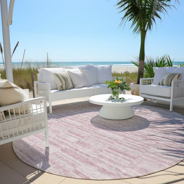 Homeroots 3' Blush Pink And Beige Striped Washable Area Rug - Stylish Indoor Outdoor Decor For Any Space 8' Round Polyester 587946
