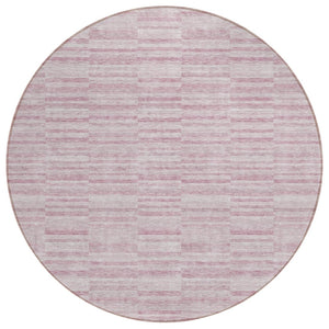 HomeRoots 5' Stylish Blush Pink and Beige Striped Washable Area Rug for Indoor and Outdoor Spaces, Durable Design 8' Round 587946