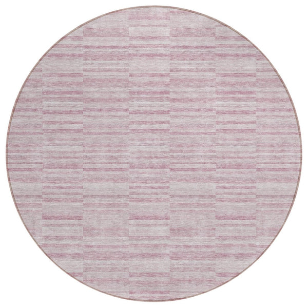 HomeRoots 5' Stylish Blush Pink and Beige Striped Washable Area Rug for Indoor and Outdoor Spaces, Durable Design 8' Round 587946
