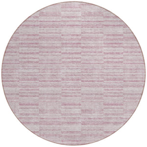 Homeroots 3' Blush Pink And Beige Striped Washable Area Rug - Stylish Indoor Outdoor Decor For Any Space 8' Round Polyester 587946