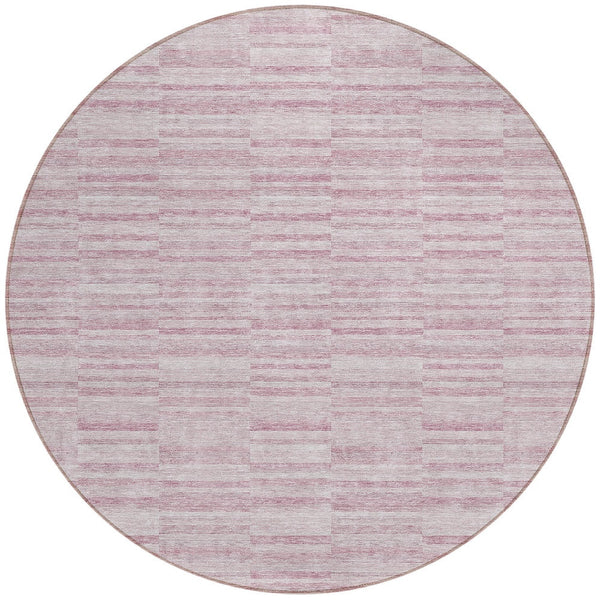 Homeroots 3' Blush Pink And Beige Striped Washable Area Rug - Stylish Indoor Outdoor Decor For Any Space 8' Round Polyester 587946