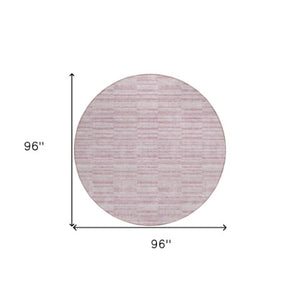 Homeroots 3' Blush Pink And Beige Striped Washable Area Rug - Stylish Indoor Outdoor Decor For Any Space 8' Round Polyester 587946