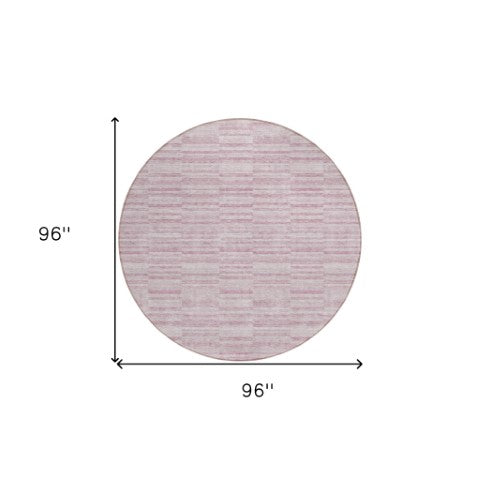 Homeroots 3' Blush Pink And Beige Striped Washable Area Rug - Stylish Indoor Outdoor Decor For Any Space 8' Round Polyester 587946