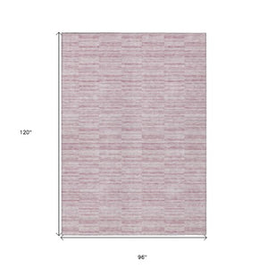 Homeroots 3' Blush Pink And Beige Striped Washable Area Rug - Stylish Indoor Outdoor Decor For Any Space 8' X 10' Polyester 587947