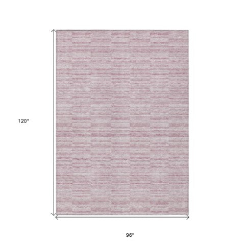 Homeroots 3' Blush Pink And Beige Striped Washable Area Rug - Stylish Indoor Outdoor Decor For Any Space 8' X 10' Polyester 587947