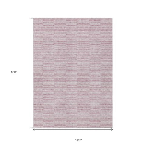 Homeroots 3' Blush Pink And Beige Striped Washable Area Rug - Stylish Indoor Outdoor Decor For Any Space 10' X 14' Polyester 587949