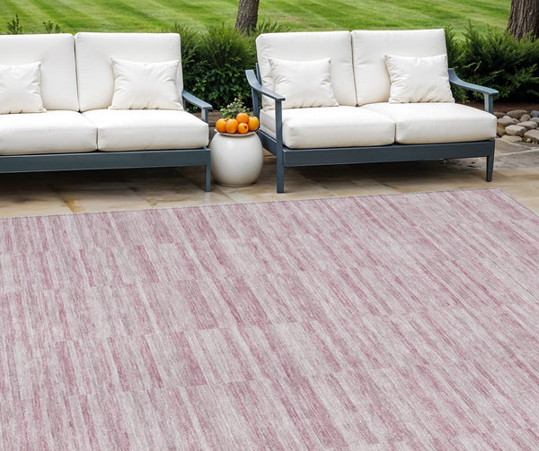 Homeroots 3' Blush Pink And Beige Striped Washable Area Rug - Stylish Indoor Outdoor Decor For Any Space 10' X 14' Polyester 587949