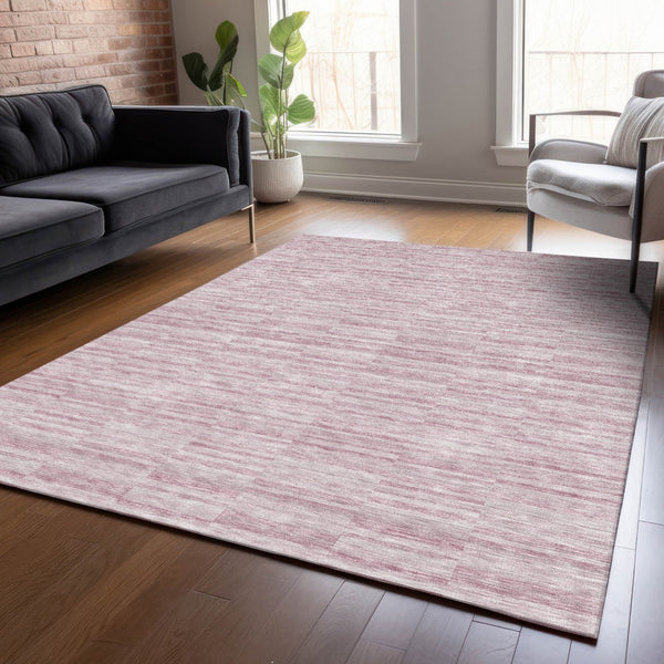 Homeroots 3' Blush Pink And Beige Striped Washable Area Rug - Stylish Indoor Outdoor Decor For Any Space 10' X 14' Polyester 587949