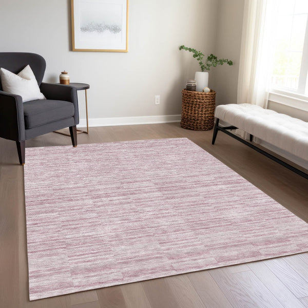 Homeroots 3' Blush Pink And Beige Striped Washable Area Rug - Stylish Indoor Outdoor Decor For Any Space 10' X 14' Polyester 587949