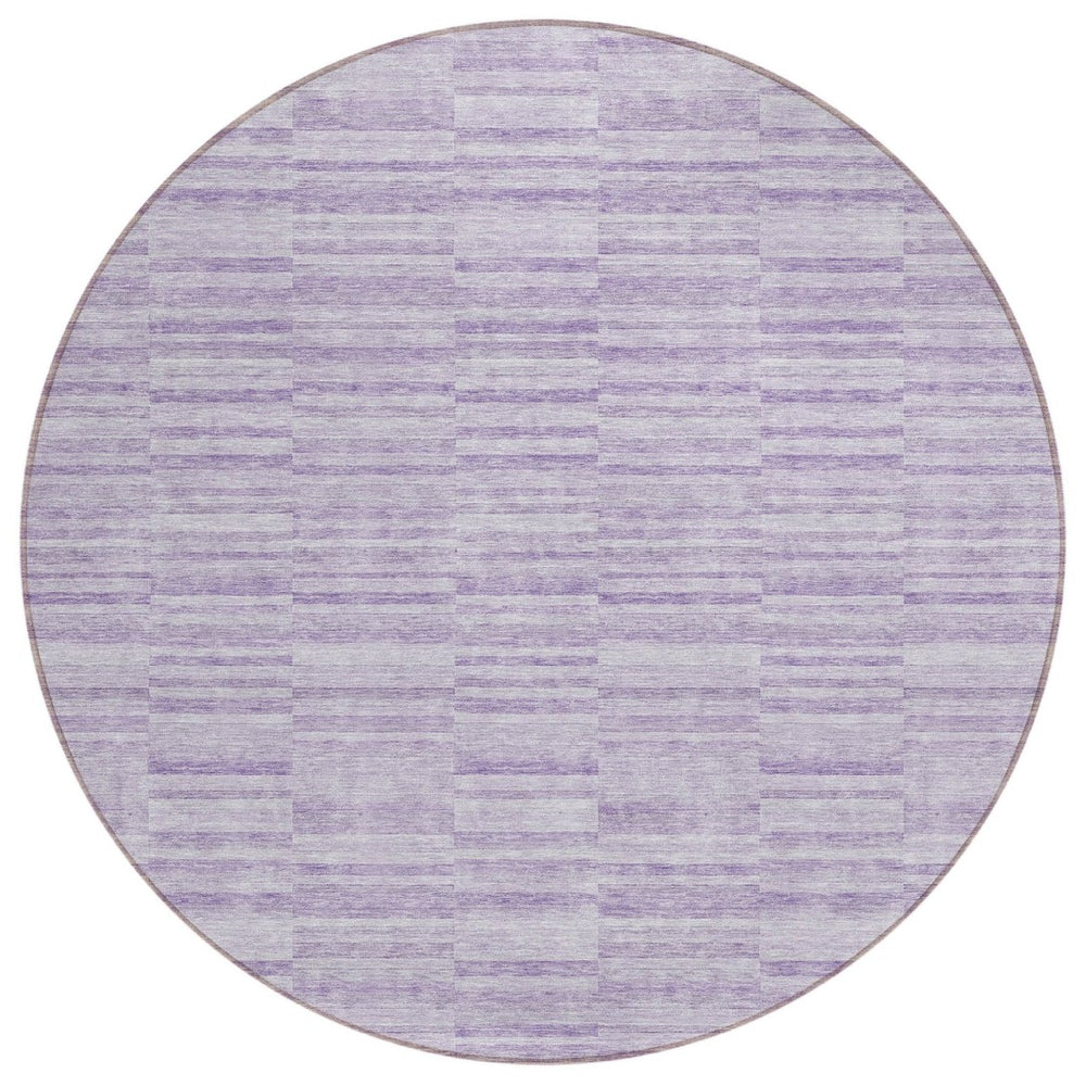 HomeRoots 5' Vibrant Plum and Purple Striped Washable Area Rug for Indoor and Outdoor Style & Durability 8' Round 587952
