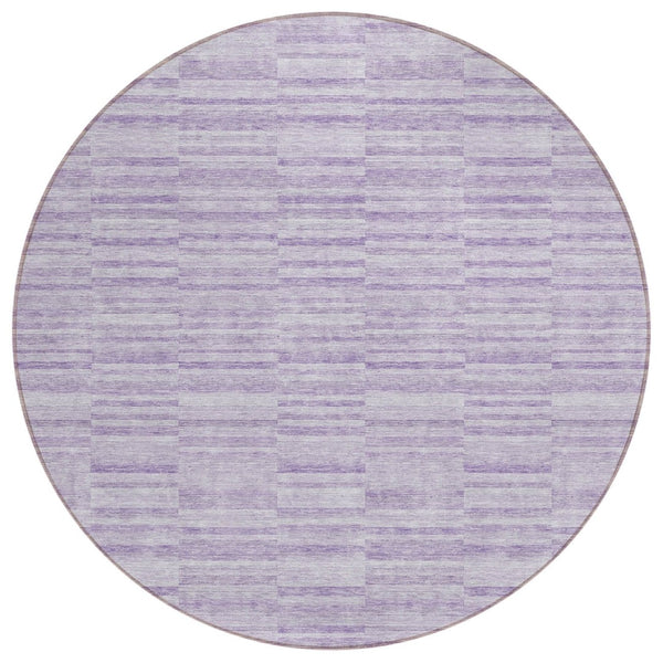 HomeRoots 5' Vibrant Plum and Purple Striped Washable Area Rug for Indoor and Outdoor Style & Durability 8' Round 587952