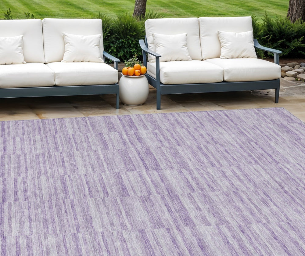 HomeRoots 9' Stylish Plum and Purple Striped Washable Area Rug for Indoor and Outdoor High-Traffic Spaces 9' X 12' 587954