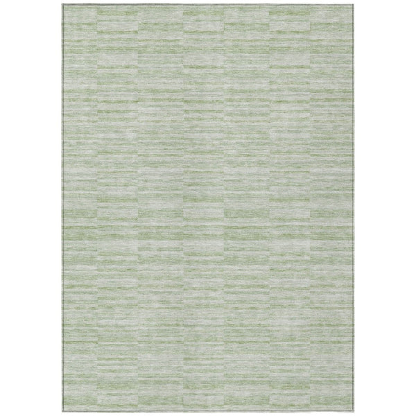 HomeRoots 9' Sage and Green Striped Washable Area Rug for Indoor and Outdoor Spaces - Durable, Stylish, Easy Care 9' X 12' 587960
