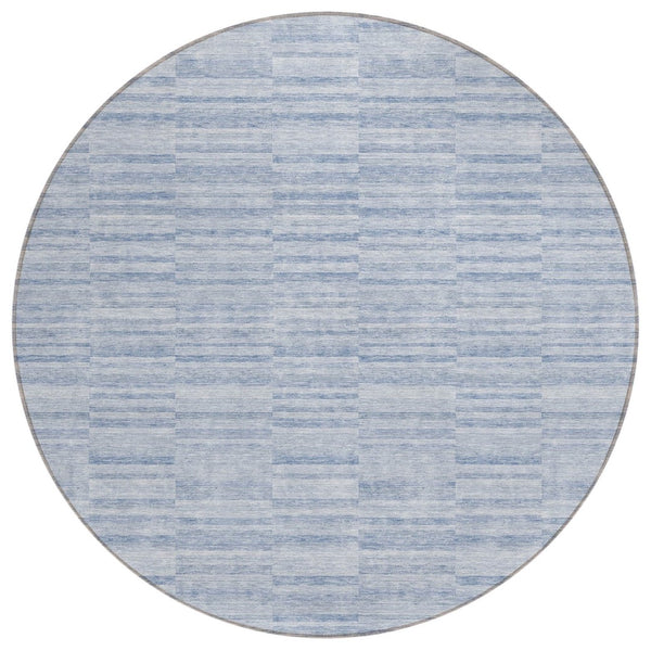 HomeRoots 5' Striped Indoor Outdoor Area Rug in Sky Blue & Denim Blue - Durable, Washable, and Versatile Decor 8' Round 587964
