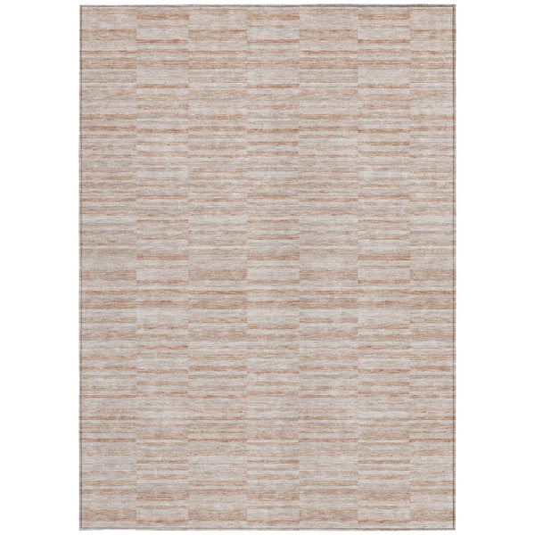 Homeroots 3' Blush Pink And Beige Striped Washable Area Rug - Stylish Indoor Outdoor Decor For Any Space 5' X 8' Polyester 587969