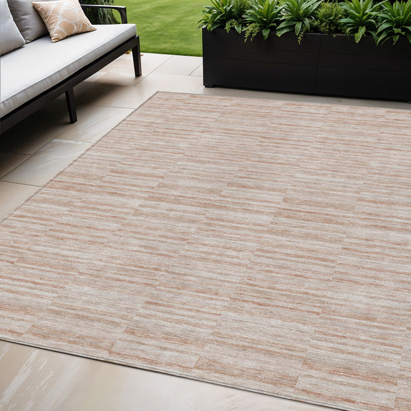 Homeroots 3' Blush Pink And Beige Striped Washable Area Rug - Stylish Indoor Outdoor Decor For Any Space 5' X 8' Polyester 587969