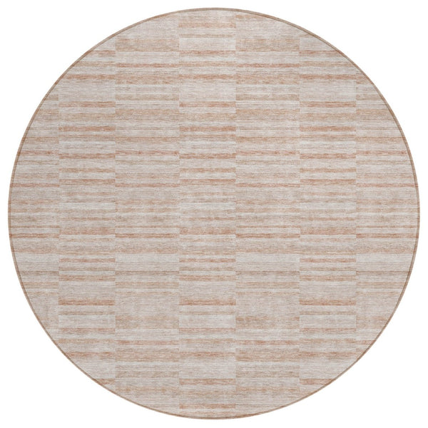 HomeRoots 5' Stylish Salmon, Copper & Beige Striped Washable Rug for Indoor & Outdoor High-Traffic Spaces 8' Round 587970