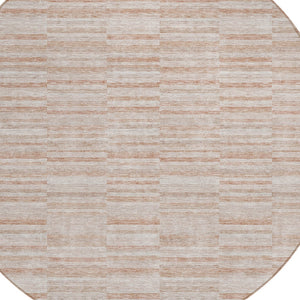 Homeroots 3' Blush Pink And Beige Striped Washable Area Rug - Stylish Indoor Outdoor Decor For Any Space 8' Round Polyester 587970