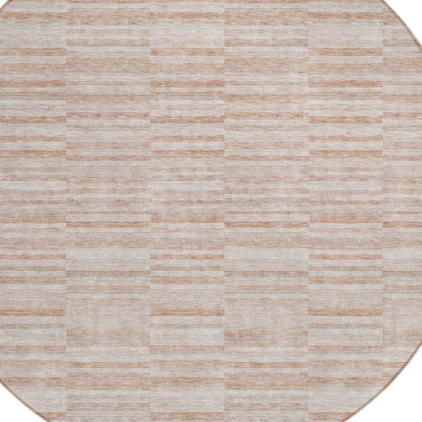 Homeroots 3' Blush Pink And Beige Striped Washable Area Rug - Stylish Indoor Outdoor Decor For Any Space 8' Round Polyester 587970