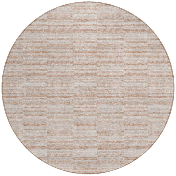 Homeroots 3' Blush Pink And Beige Striped Washable Area Rug - Stylish Indoor Outdoor Decor For Any Space 8' Round Polyester 587970