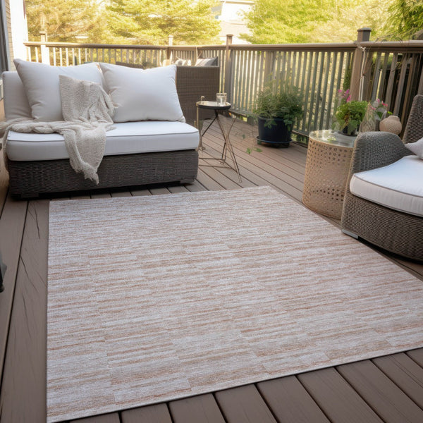 Homeroots 3' Blush Pink And Beige Striped Washable Area Rug - Stylish Indoor Outdoor Decor For Any Space 8' X 10' Polyester 587971