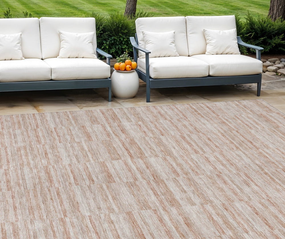 HomeRoots 9' Salmon Copper and Beige Striped Washable Area Rug – Durable, Stylish, and Perfect for Indoors & Outdoors 9' X 12' 587972