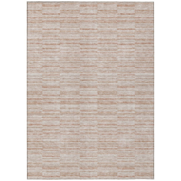 HomeRoots 9' Salmon Copper and Beige Striped Washable Area Rug – Durable, Stylish, and Perfect for Indoors & Outdoors 9' X 12' 587972