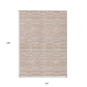 Homeroots 3' Blush Pink And Beige Striped Washable Area Rug - Stylish Indoor Outdoor Decor For Any Space 10' X 14' Polyester 587973