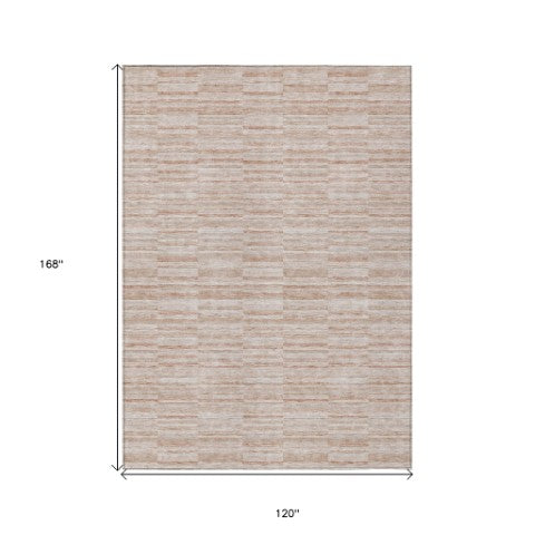 Homeroots 3' Blush Pink And Beige Striped Washable Area Rug - Stylish Indoor Outdoor Decor For Any Space 10' X 14' Polyester 587973