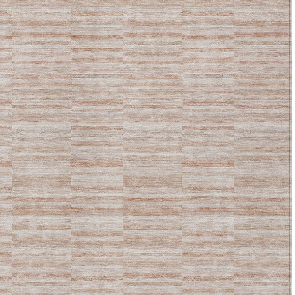 Homeroots 3' Blush Pink And Beige Striped Washable Area Rug - Stylish Indoor Outdoor Decor For Any Space 10' X 14' Polyester 587973