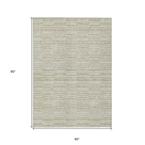 Homeroots 3' Blush Pink And Beige Striped Washable Area Rug - Stylish Indoor Outdoor Decor For Any Space 5' X 8' Polyester 587975