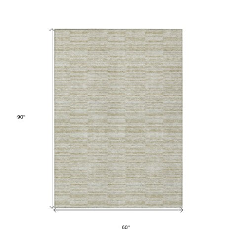 Homeroots 3' Blush Pink And Beige Striped Washable Area Rug - Stylish Indoor Outdoor Decor For Any Space 5' X 8' Polyester 587975