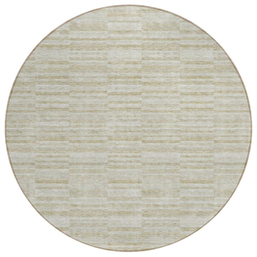 HomeRoots 5' Striped Taupe Beige and Tan Area Rug - Durable, Washable, Perfect for Indoor and Outdoor Spaces 8' Round 587976