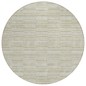 HomeRoots 5' Striped Taupe Beige and Tan Area Rug - Durable, Washable, Perfect for Indoor and Outdoor Spaces 8' Round 587976