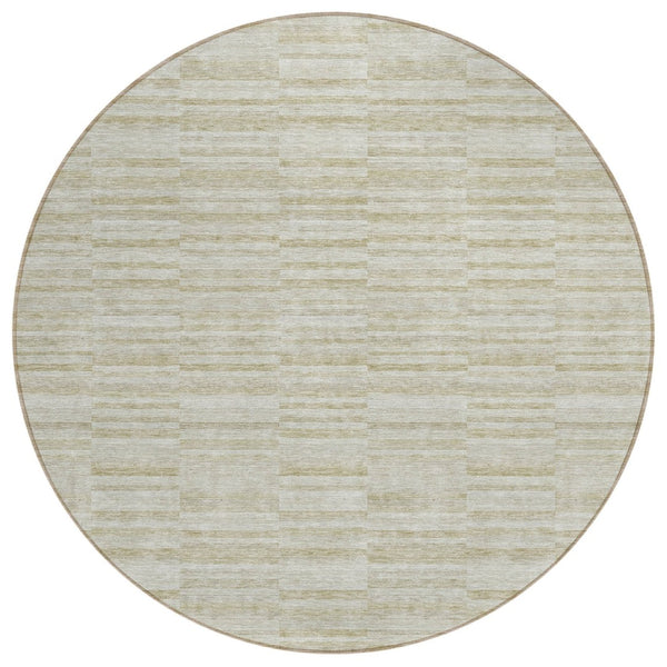 HomeRoots 5' Striped Taupe Beige and Tan Area Rug - Durable, Washable, Perfect for Indoor and Outdoor Spaces 8' Round 587976