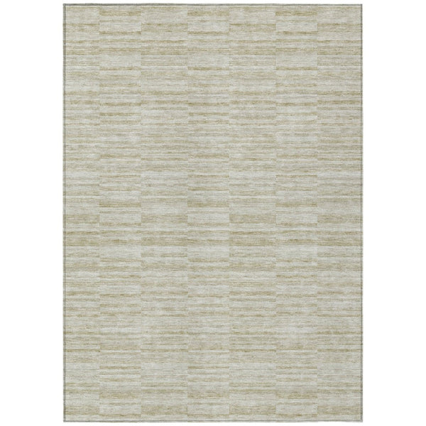 HomeRoots 5' Striped Taupe Beige and Tan Area Rug - Durable, Washable, Perfect for Indoor and Outdoor Spaces 8' X 10' 587977