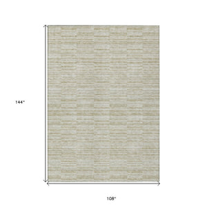 HomeRoots 9' Durable Taupe Beige and Tan Striped Washable Area Rug for Indoor and Outdoor Living Spaces 9' X 12' 587978