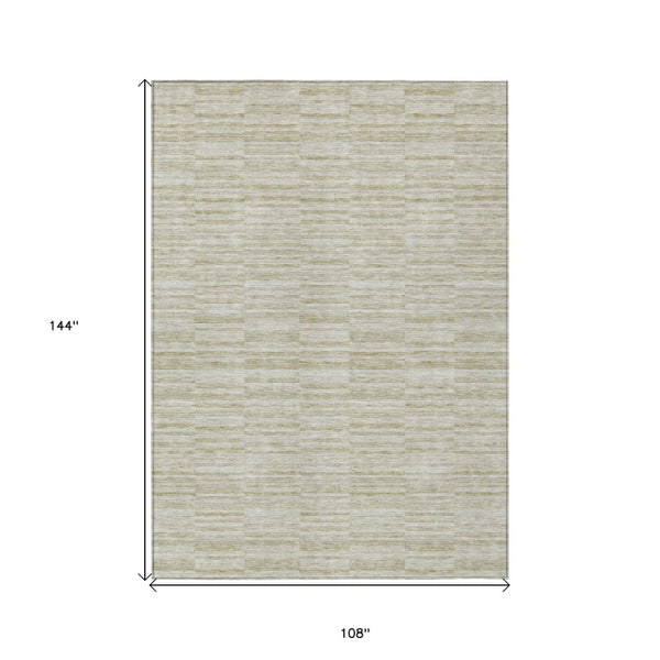 HomeRoots 9' Durable Taupe Beige and Tan Striped Washable Area Rug for Indoor and Outdoor Living Spaces 9' X 12' 587978